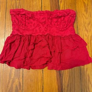 Free People Red Ruffled Bustier Crop Top